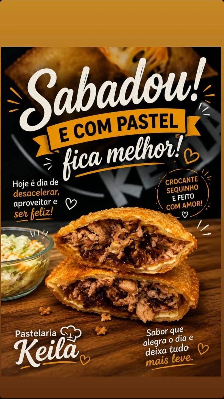 Promoção Sabadou da Pastelaria da Keila: pastel recheado, crocante e sequinho
